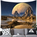 Detailed realistic sci-fi tapestry showing a majestic planet landscape over a modern sofa - 11 / 100x70(Peach Skin)