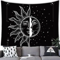 Decorative black celestial tapestry featuring white sun and moon patterns for wall decor - Sun and Moon Combined Stars (9) / 100x70cm (Peach Skin Fabric)