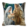 Housse de coussin en peau de pêche avec imprimé coloré de la scène de la Nativité - Style Peinture à l'Huile Artistique Sainte Famille (36)