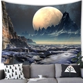 Detail of sci-fi alien landscape tapestry featuring moon and snow mountains over a sofa - 9 / 100x70(Peach Skin)