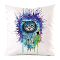 Kissenbezug aus Seide mit künstlerischem blau-violettem Cheshire Cat Aufdruck - Lila Kunstkatze Stil (We're all Mad Here)