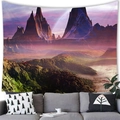 Detail view of fantasy purple mountain tapestry hanging above a grey sofa for wall decor - 150x100(Peach Skin) / Fantasy Purple Mountain Scenery (6)