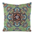 Green faux silk square cushion cover with colorful vintage mandala pattern - 45x45cm / Style 1-Bean Green Mandala