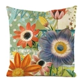 Square floral cushion cover with chrysanthemum hydrangea print and Dream text - Orange and Purple Art Floral (1)