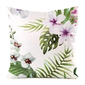 Faux silk pillowcase featuring hand-painted tropical hibiscus and palm leaf prints - 18x18 Inch / White Hibiscus Monstera (Style 5)