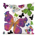 Fodera per cuscino quadrata in finta seta con farfalle colorate e fiori viola su bianco - 45x45 cm / Stile Silhouette Colorata 4 (4)