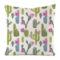 Housse de coussin carrée avec cactus aquarelle et fleurs mauves sur soie blanche - Style Aquarelle Divers Cactus Et Fleurs (1)