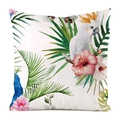 Tropical parrot and hibiscus print faux silk cushion cover with palm leaf pattern - Parrot and Hibiscus Tropical Illustration (3)
