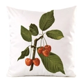 Close-up of botanical cherry branch print on square white silk decorative pillow case - Red Cherry Pattern (8)