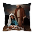Taie d'oreiller ethnique en peau de pêche avec motif sacré de la scène de Nativité - Style Peinture à l'Huile Naissance du Christ Solennelle (37)