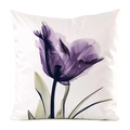 Housse de coussin carrée blanche avec imprimé tulipe violette en tissu satiné soyeux - Style Tulipe Violette Translucide / 45x45cm
