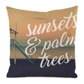 Detailed texture of square satin pillowcase with sunset palm tree print and typography - Sunsets & palm trees (10) / 18x18 Inch