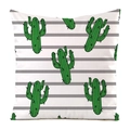 Housse de coussin en imitation soie à rayures grises et motif cactus vert - Style Cactus Fond Rayé (2)