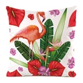 Square pillowcase featuring a pink flamingo among lush tropical jungle leaves and red flowers - Orange Pink Flamingo and Tropical Leaves (4)
