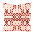 Detailed view of red geometric circle pattern on faux silk square sofa cushion cover - Off-White Red Circles (20)