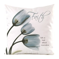 Housse de coussin blanche avec tulipe bleue et citation Faith pour la décoration - Style Foi Tulipe Bleue / 45x45cm