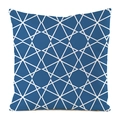 Close-up of navy blue satin cushion cover featuring white geometric lattice pattern print - Dark Blue Hexagon (8)