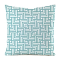 Detailed view of mint green and white geometric L-shaped maze pattern on square pillowcase - Mint Green Maze (5)