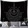 Black bohemian wall tapestry featuring white eye of providence and moon phases patterns - All-Seeing Eye Bohemian (14) / 100x70cm (Peach Skin Fabric)