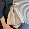 Bolso tote de lona con encaje floral, asa anudada y elegante bordado de flores - Blanco