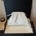 White woven leather cloud bag with crocodile embossing in a premium gift box - White