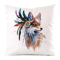 Kissenbezug aus Kunstseide mit Aquarell-Fuchs und indianischem Federschmuck - Indianer Feder Kopfschmuck Fuchs Stil