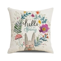 Osterhasen Kissenhülle aus Leinen mit süßem Hasen und Hello Spring Blumendekor - 45x45cm / Hello Spring Hase Blumen Stil (1)