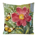 Artistic square cushion cover with pink hydrangea floral and butterfly prints - Pink Flower Green Leaf Butterfly (3)
