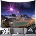Sci-fi alien landscape wall tapestry with purple star and lake over grey sofa - 150x100(Peach Skin) / Purple Radial Star Landscape (2)