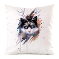 Quadratischer Kissenbezug aus Kunstseide mit künstlerischem Aquarell-Katzen-Druck - Katze mit Geweih Stil