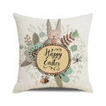 Oster-Kissenbezug aus Leinen mit Hasen- und Blumenmotiv sowie Happy Easter Schriftzug - 45x45cm / Happy Easter Kranz Hase Stil (2)
