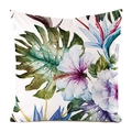 Square faux silk cushion cover with vibrant watercolor tropical plant and flower prints - 18x18 Inch / Watercolor Monstera Hibiscus (Style 8)