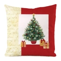 Detail of Christmas tree print and Merry Christmas text on red and white pillow cover - Merry Christmas Cursive Gift Style (31)