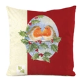 Detail of square festive pillowcase with robin birds on winter holly branches - Robin Winter Snow Circular Illustration Style (29)