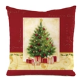 Close-up of red square Christmas tree pillow cover with Season's Greetings text print - Season's Greetings Artistic Font Style (28)