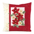 Detail of Christmas pillowcase featuring red poinsettia and berry prints on white fabric - Poinsettia Floral Classic Print Style (25)