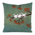 Artistic cushion cover with sleeping rabbits on branches over a green wood texture - Three Rabbits Branch and Berries (1)