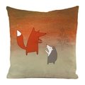 Detailed texture of fox and hedgehog print on faux silk decorative pillow cover - Red Fox Hedgehog Forest (17)