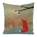 Detailed close-up showing woven texture of square cushion cover with fox print - Quiet Blossoms Fox (16)