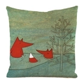 Detail of artistic fox print illustration on high-quality faux silk cushion cover - Water Ripple Withered Tree Foxes (15)