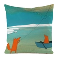 Detailed fabric texture of silk-like fox print pillowcase with blue nautical patterns - Polar Star Point Fox (13)