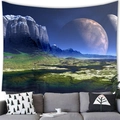 Sci-fi alien landscape wall tapestry with snowy mountains and planets for home decor - 150x100(Peach Skin) / Strange Aurora Snowy Mountain (4)
