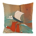 Detailed texture of fox art print pillowcase showing vintage ship and map elements - Retro Nautical Fox (11)