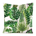 Detail of tropical monstera leaf print on white faux silk square cushion cover - 18x18 Inch / Dense Rainforest Greenery Style (14)