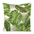 Detail of tropical monstera leaf print on a square decorative faux silk cushion cover - 18x18 Inch / Bright Tropical Palm Style (13)