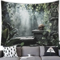 Tapiz medieval de fantasía con una misteriosa ruina de calavera en la selva neblinosa - Ruinas De La Jungla Cráneo Humano (Estilo 16) / 100X70