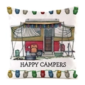 Kissenbezug aus Seidenimitat mit rotem Vintage-Wohnmobil und Happy Campers Aufdruck - Rotes Camping-Wohnmobil (6)