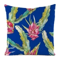 Square faux silk cushion cover with watercolor dragon fruit botanical print on navy background - 18x18 Inch / Blue Watercolor Dragon Fruit (Style 11)