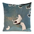 Square cushion cover featuring artistic hand-drawn panda and rabbit winter illustration - Winter Animals Swinging and Playing (3)