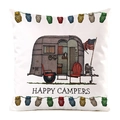 Cartoon Wohnmobil Kissenbezug aus Satin mit Happy Campers Schriftzug und Eulenmuster - Aluminium Retro Wohnmobil (7)